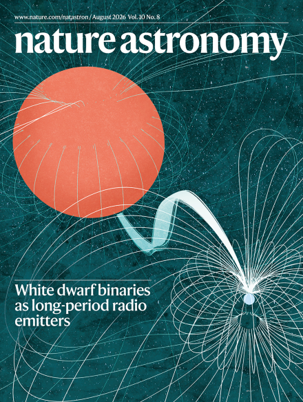 Nature Astronomy August 2026 cover: White dwarf binaries as long-period radio emitters